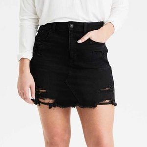 American Eagle  Sz 0 Curvy Hi Rise Black Denim Distressed Mini Skirt